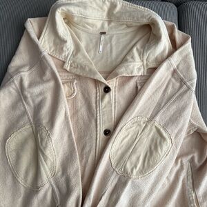 Cream Button-Up Jacket with Patches